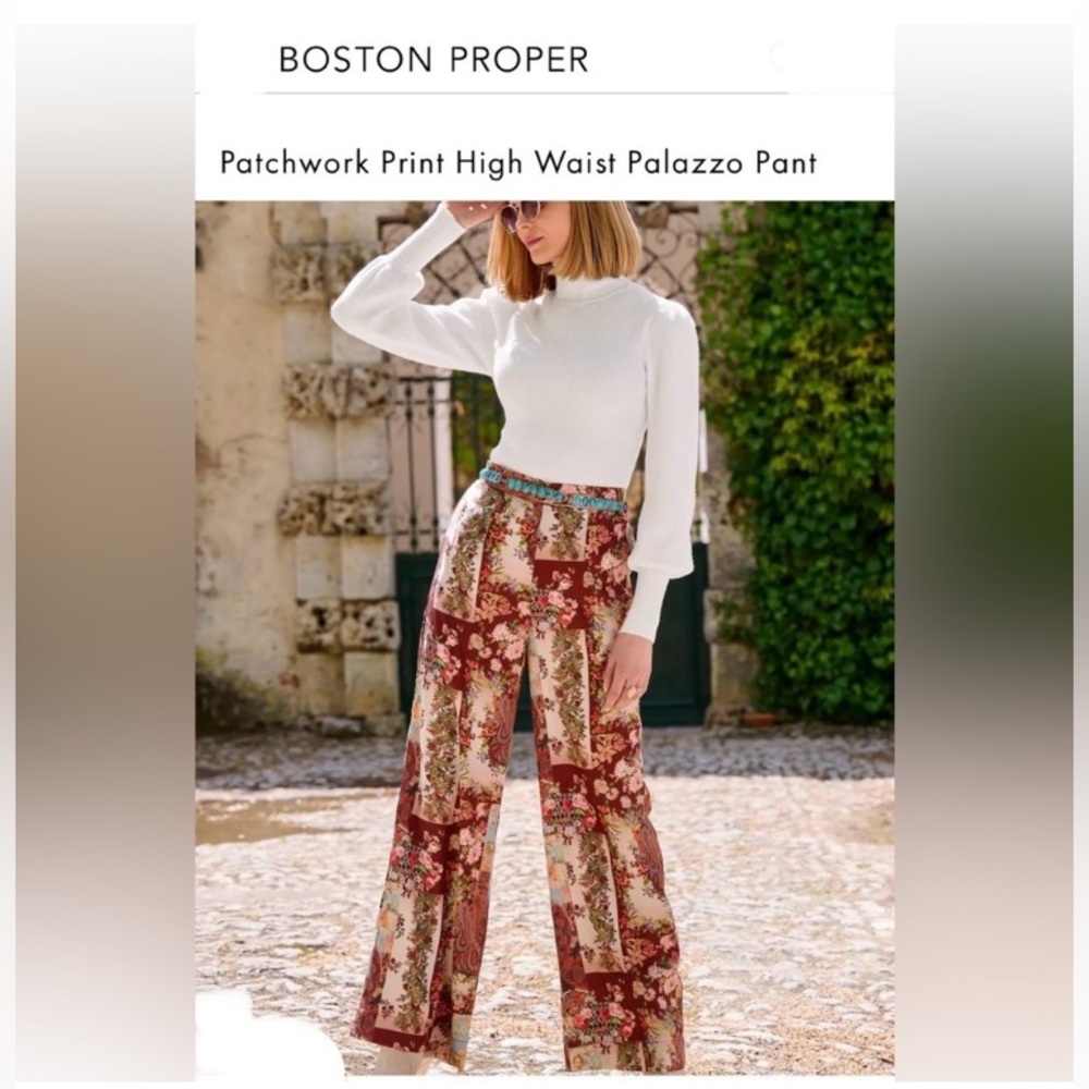 Sale! Floral Patchwork Print High Waist Palazzo Pants size S. NWT. Boston Proper - Picture 2 of 12